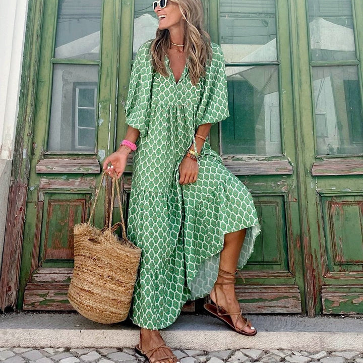 Giulietta | Asymmetrisches V-Ausschnitt Kleid mit Geometrischem Muster