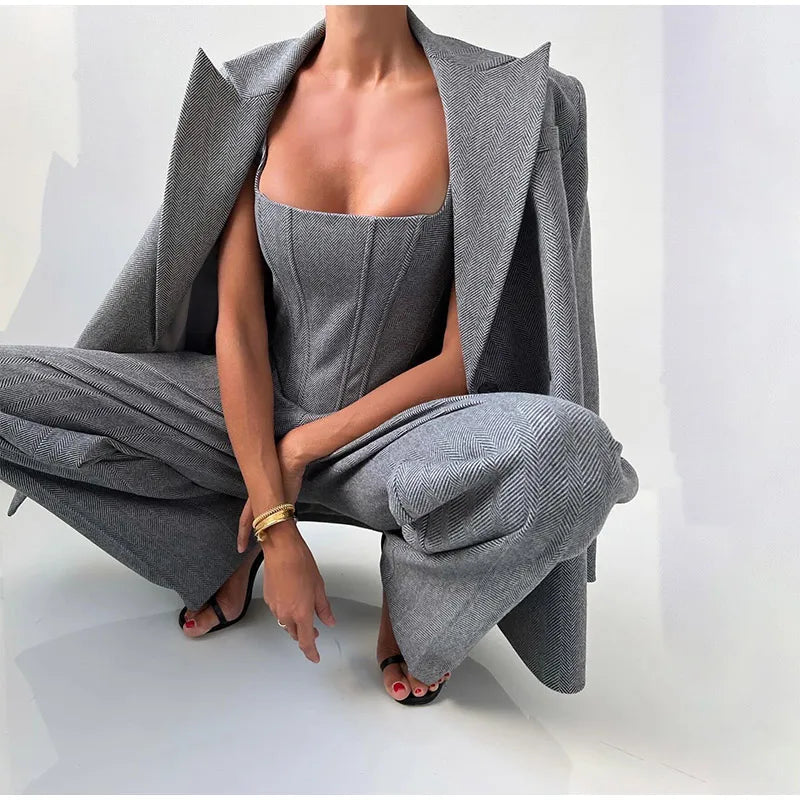 Oliana | Elegantes Damen 3-Teiliges Anzug Satz - Blazer, Hose und Langärmelige Jacke