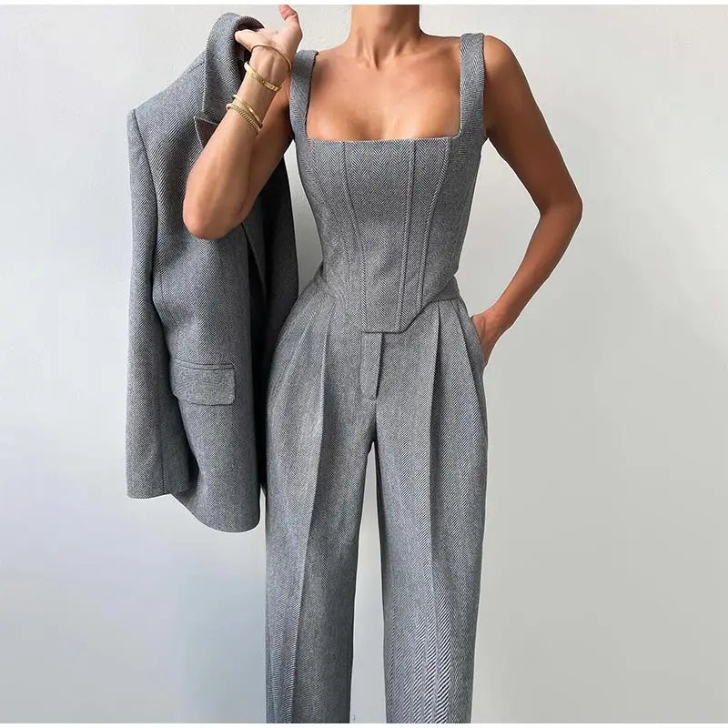 Oliana | Elegantes Damen 3-Teiliges Anzug Satz - Blazer, Hose und Langärmelige Jacke