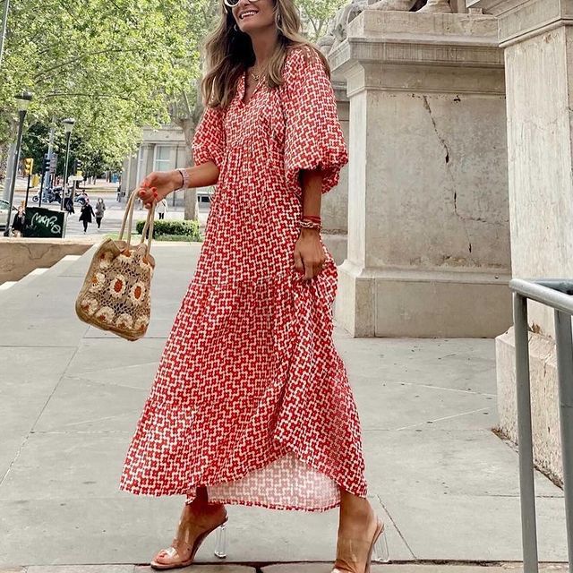 Giulietta | Asymmetrisches V-Ausschnitt Kleid mit Geometrischem Muster