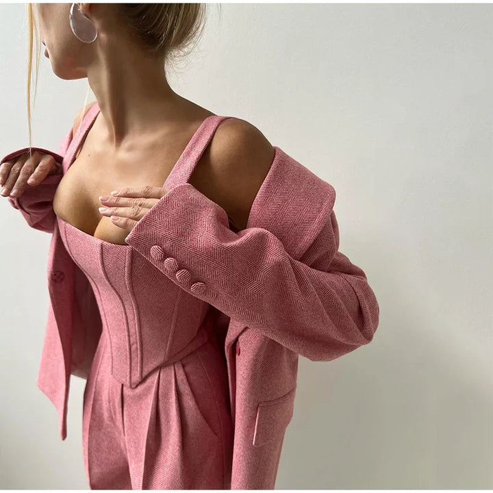 Oliana | Elegantes Damen 3-Teiliges Anzug Satz - Blazer, Hose und Langärmelige Jacke