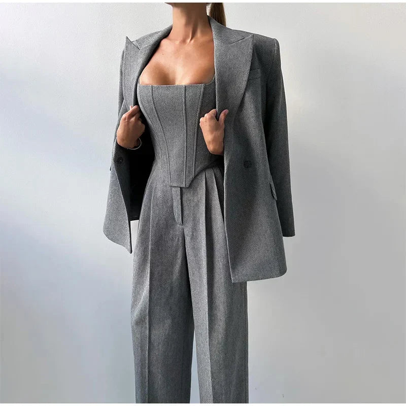 Oliana | Elegantes Damen 3-Teiliges Anzug Satz - Blazer, Hose und Langärmelige Jacke