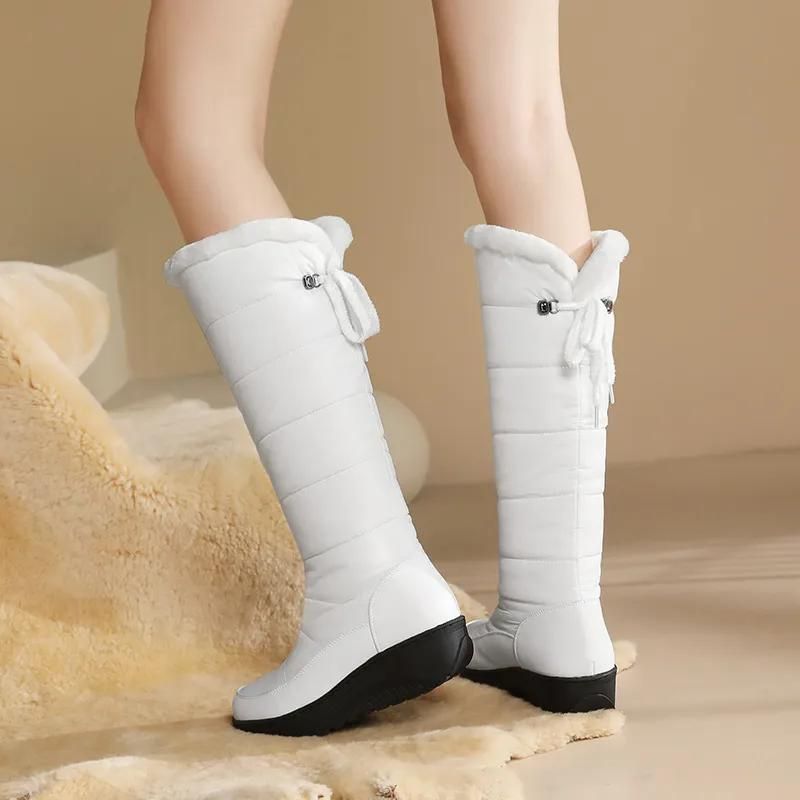 Damen Kniehohe Winterstiefel mit Kunstfellfutter