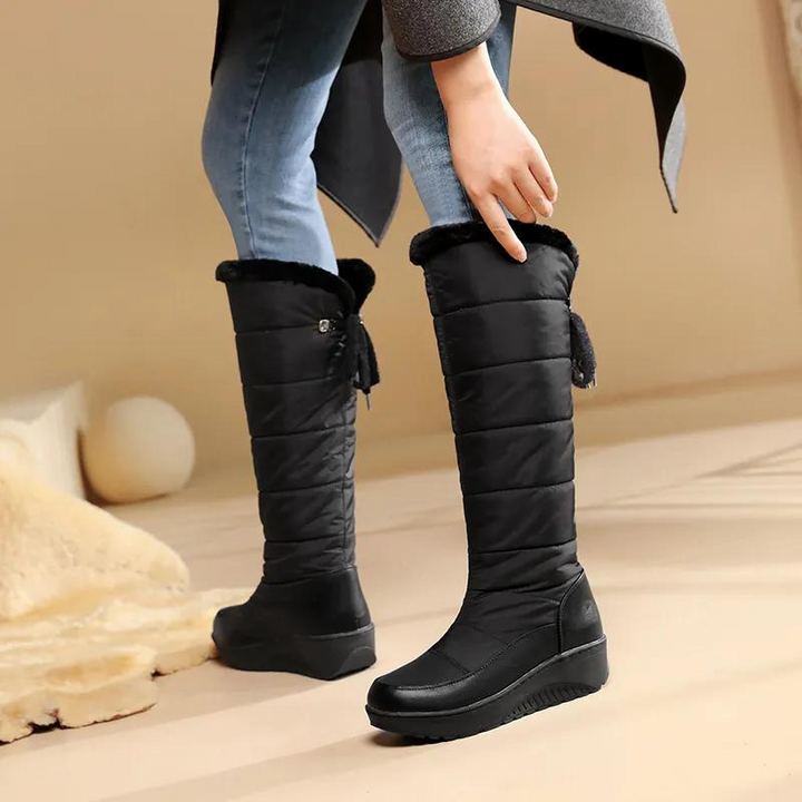 Damen Kniehohe Winterstiefel mit Kunstfellfutter