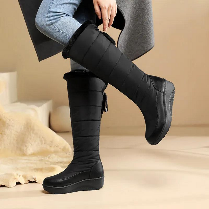 Damen Kniehohe Winterstiefel mit Kunstfellfutter