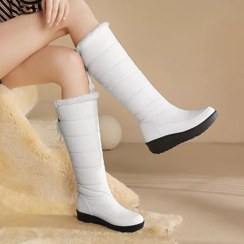 Damen Kniehohe Winterstiefel mit Kunstfellfutter