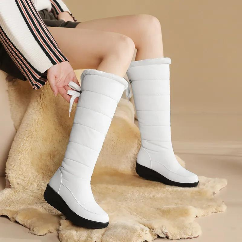 Damen Kniehohe Winterstiefel mit Kunstfellfutter
