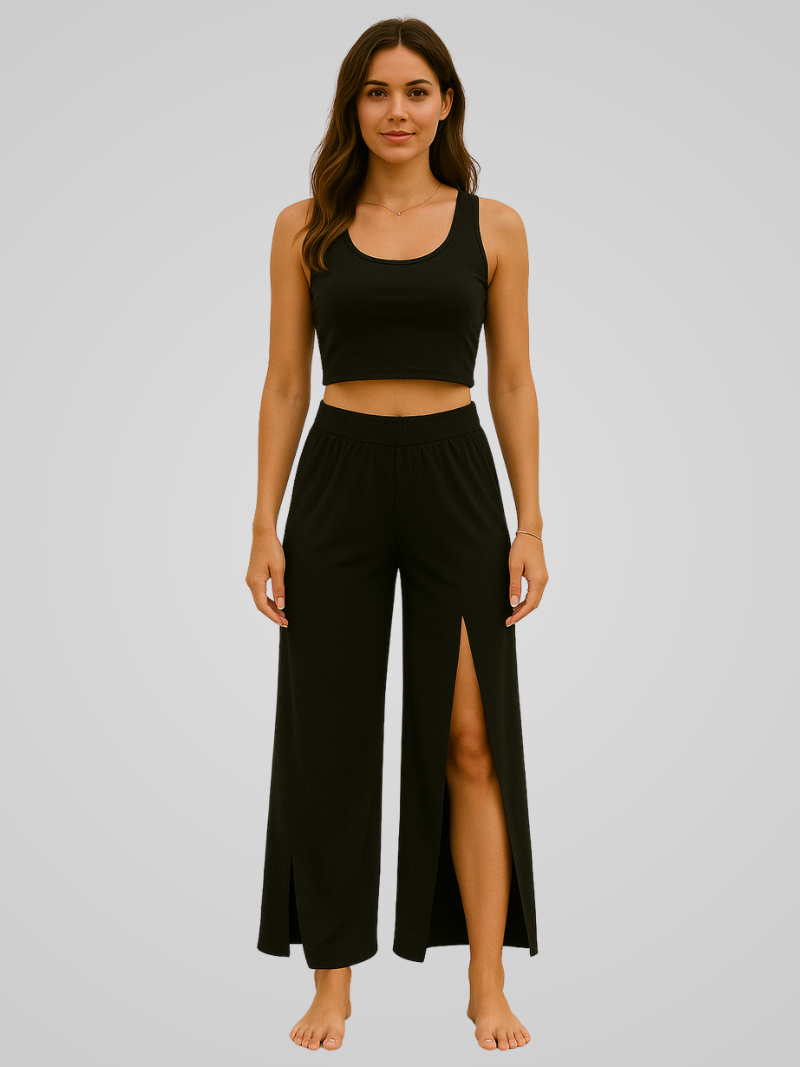 Juna | Damen Elegante Weitem-Bein Yoga Hose Mit Seitenschlitzen