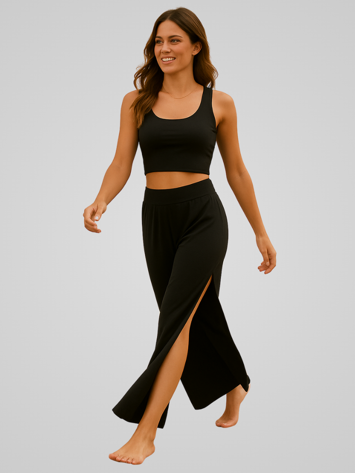 Juna | Damen Elegante Weitem-Bein Yoga Hose Mit Seitenschlitzen