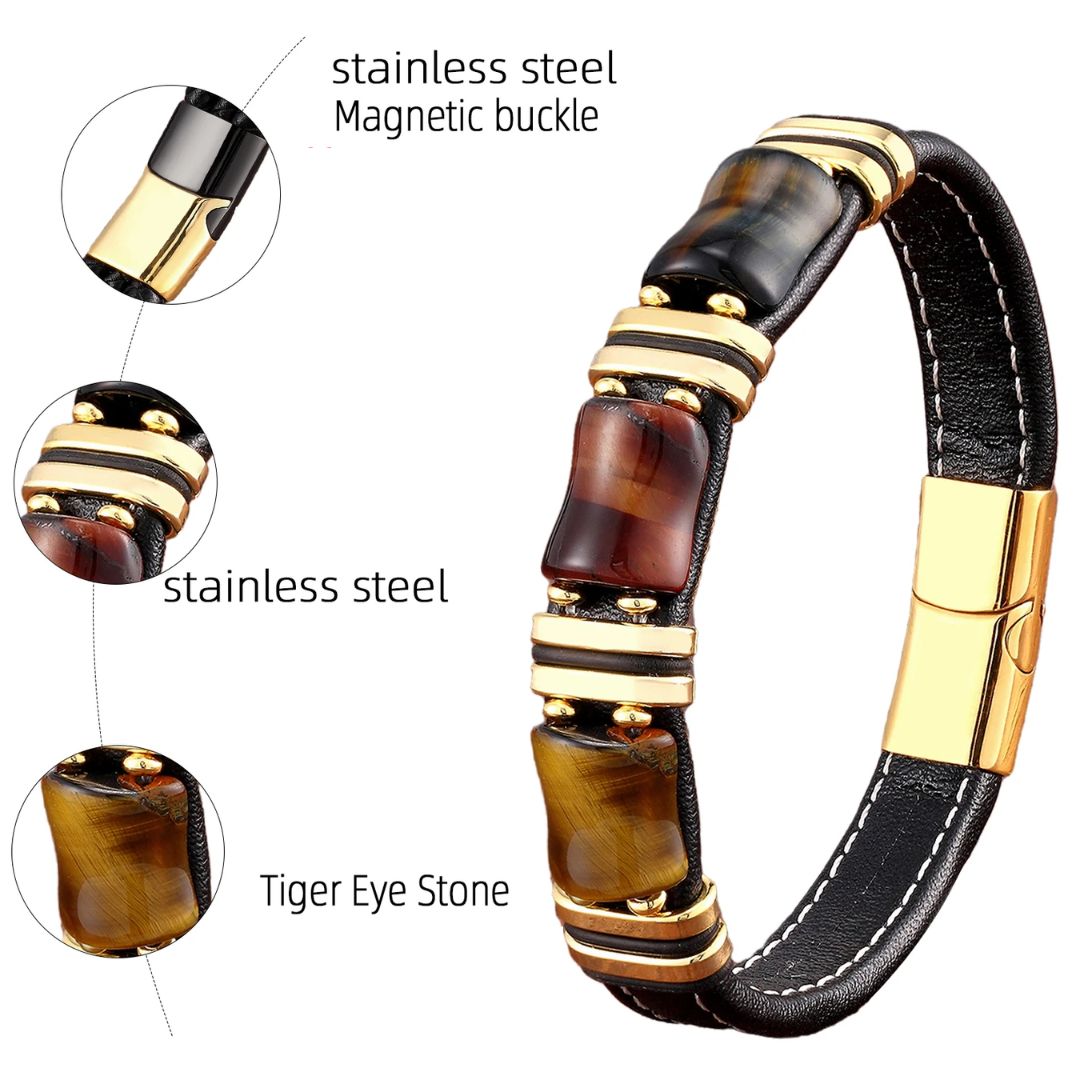 Aria | Natürlicher Tigerauge Stein Lederarmband