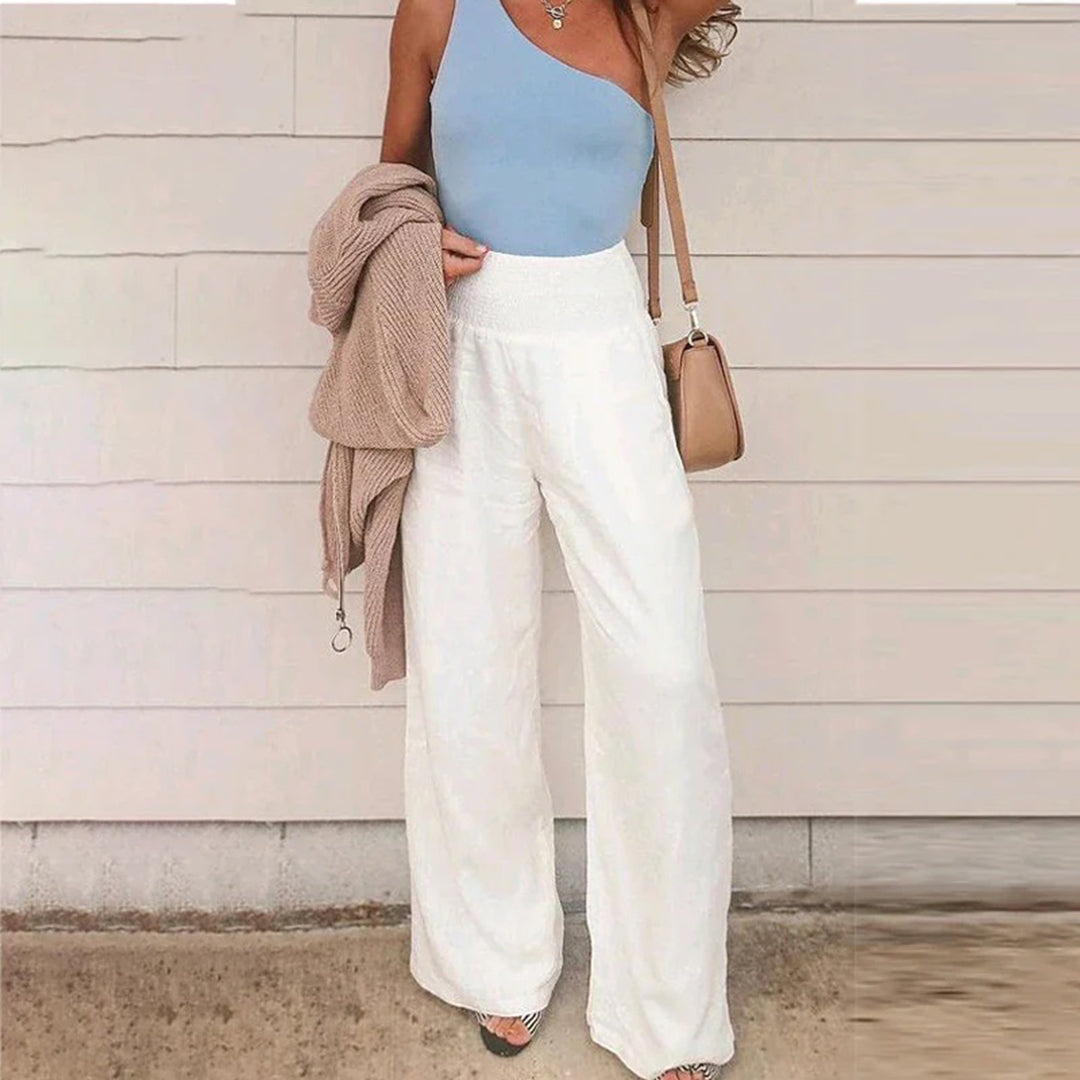 Grazia | Hoch Taillierte Weitem-Bein Sommer Damenhose
