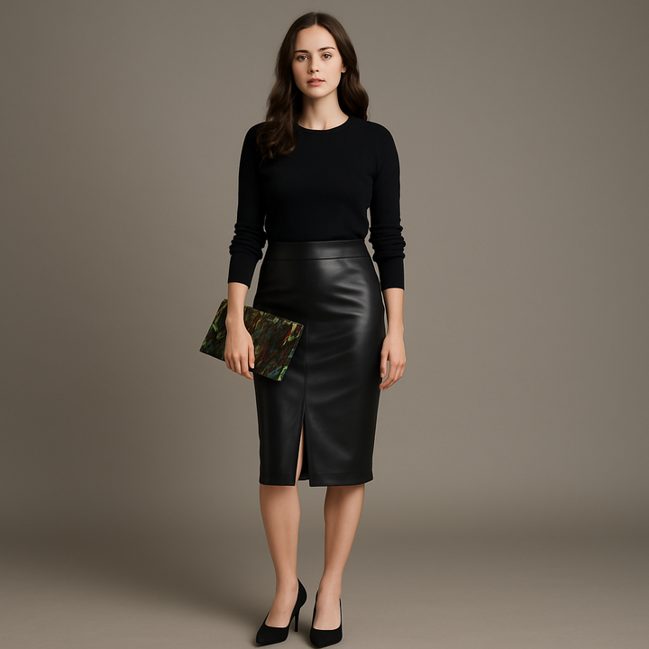Keela | Damen Hoher-Taille Lederrock Mit Seitenschlitz
