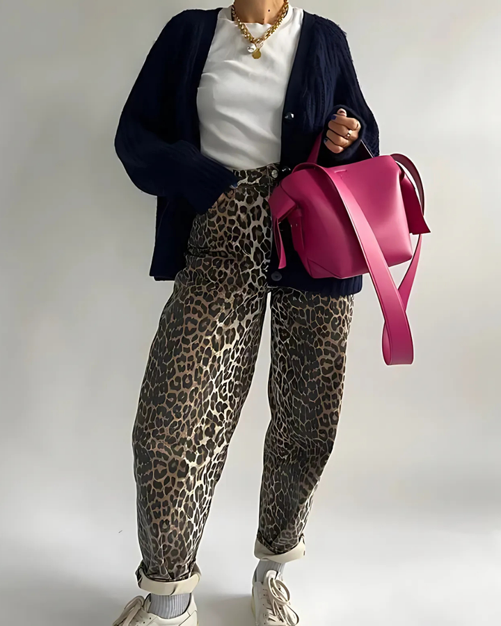 Nyelle | Damen Jeans mit Leopardenmuster