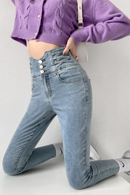 Hoher Taille Röhrenjeans Für Frauen | Dehnen und Komfort