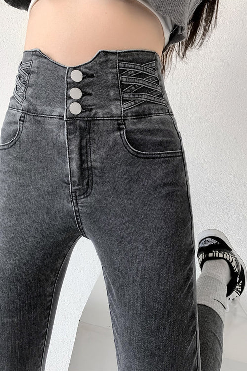 Hoher Taille Röhrenjeans Für Frauen | Dehnen und Komfort