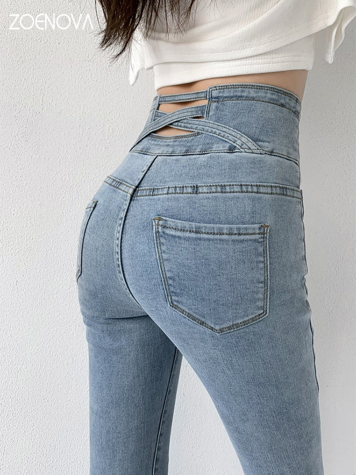 Hoher Taille Röhrenjeans Für Frauen | Dehnen und Komfort