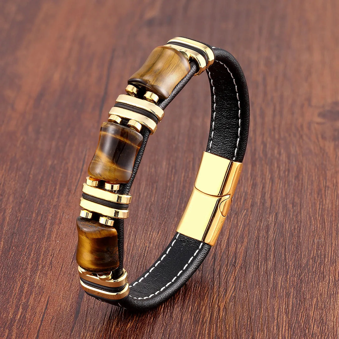 Aria | Natürlicher Tigerauge Stein Lederarmband