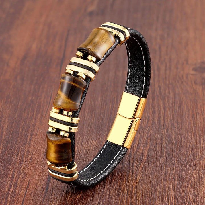 Aria | Natürlicher Tigerauge Stein Lederarmband