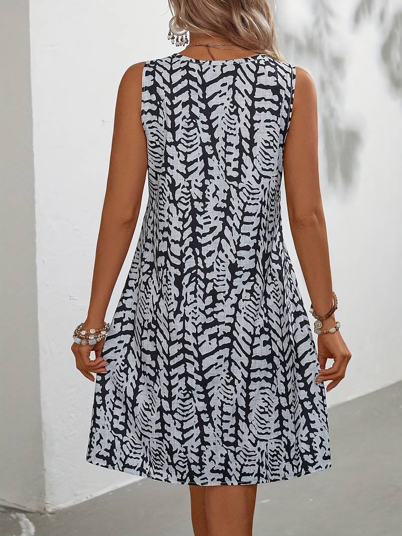 Nysra | Abstraktes Sommerkleid mit Rundhalsausschnitt