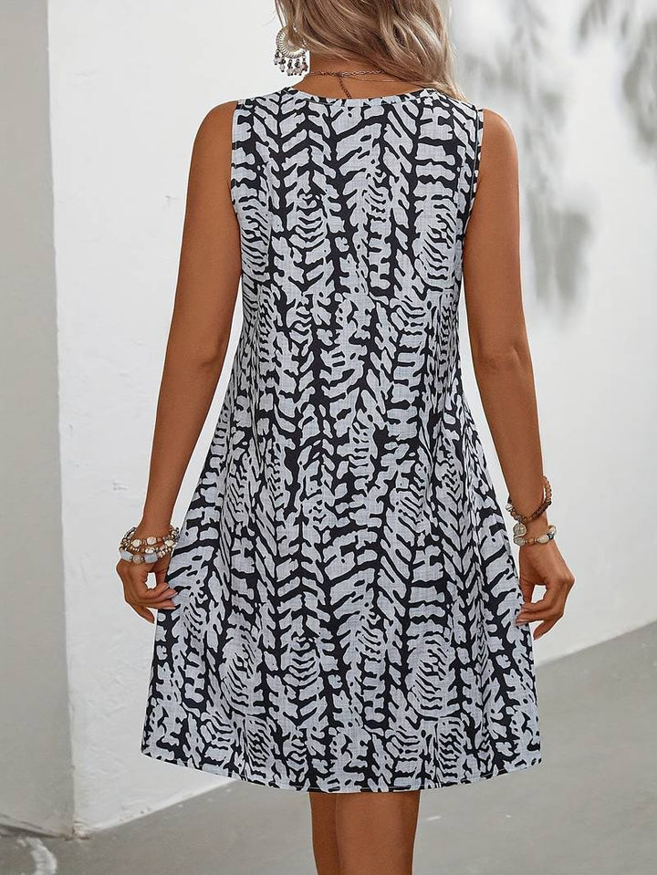 Nysra | Abstraktes Sommerkleid mit Rundhalsausschnitt