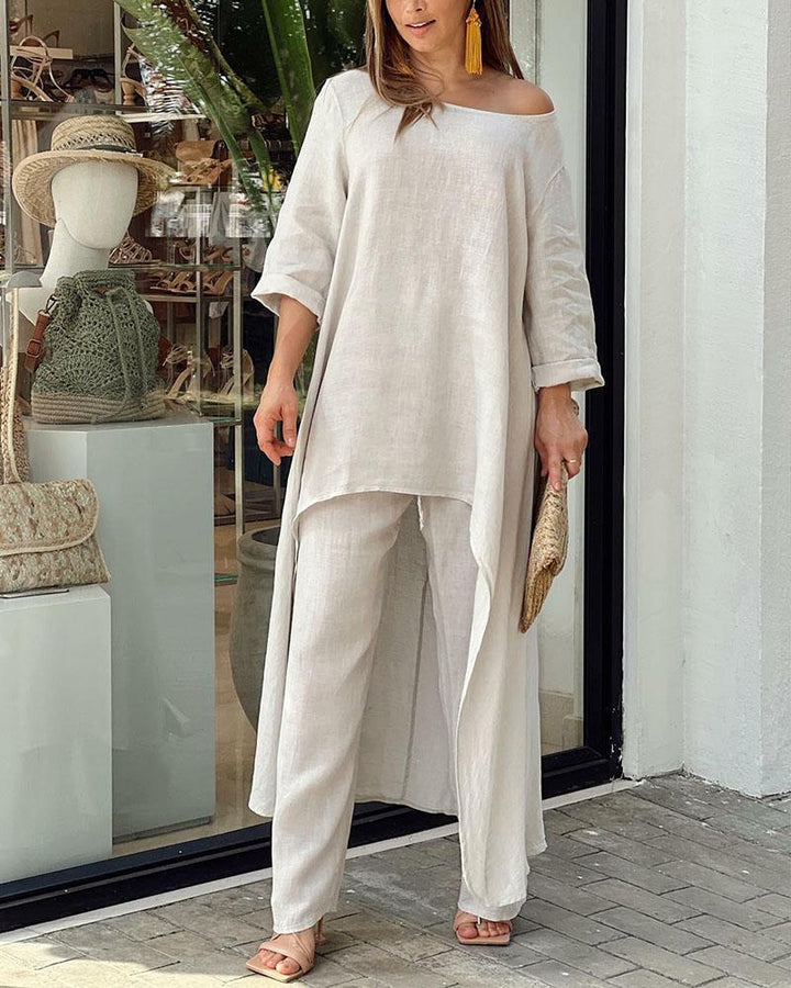 Rhosyn | Damen Weiches Sommer Oberteil und Weitem Bein Hose – Komplettset