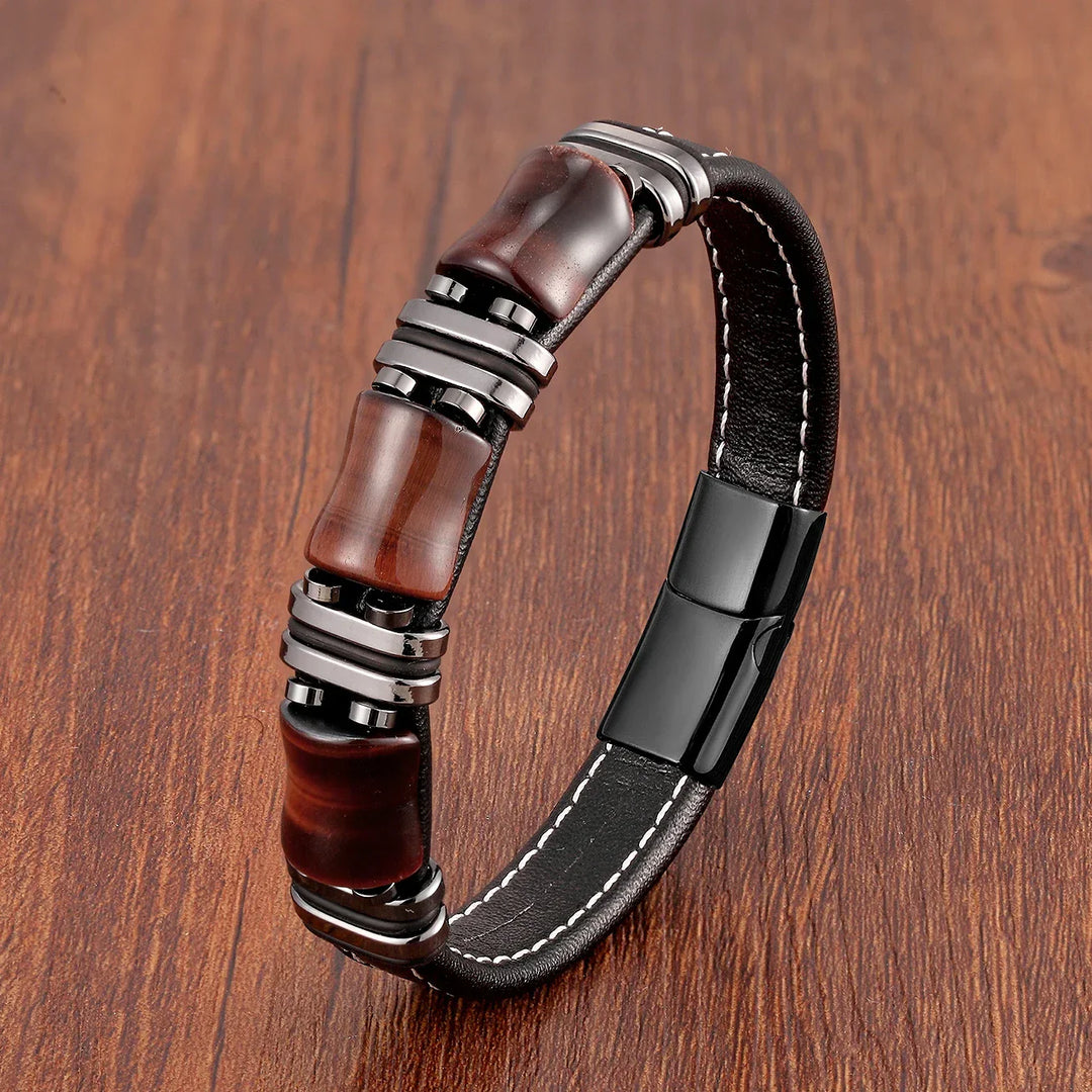 Aria | Natürlicher Tigerauge Stein Lederarmband