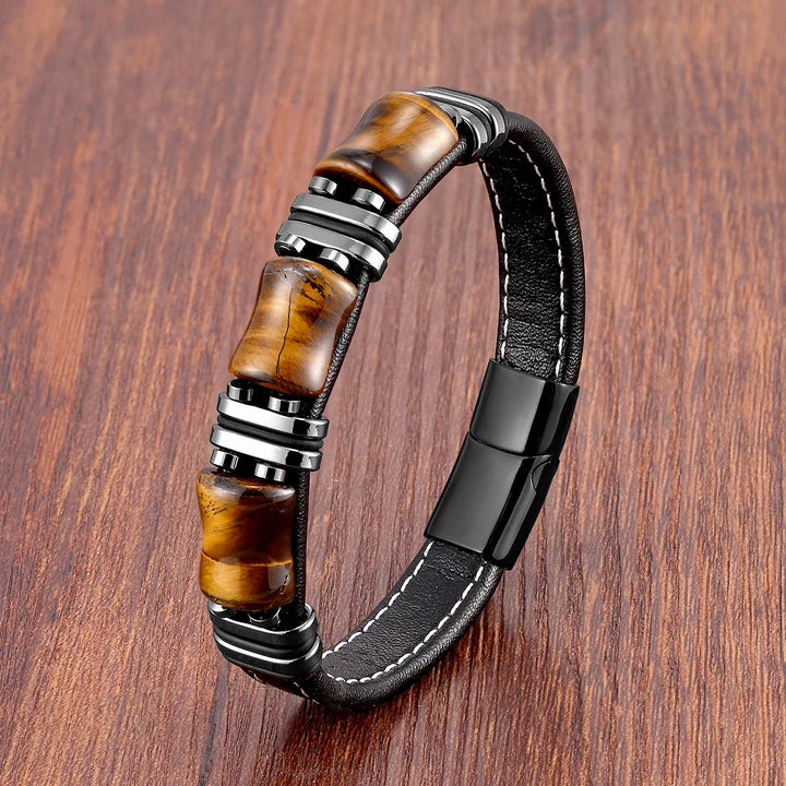 Aria | Natürlicher Tigerauge Stein Lederarmband