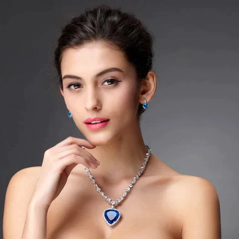 Juliette | Damen Blauem Kristall Herz Halskette in Sterling Silber