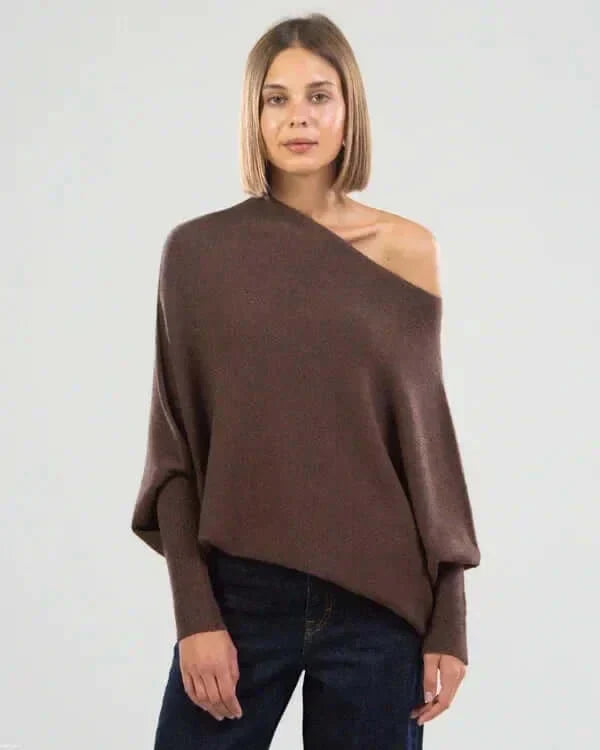 Damen Asymmetrischer Drapierter Strickpullover | Weich und Warm