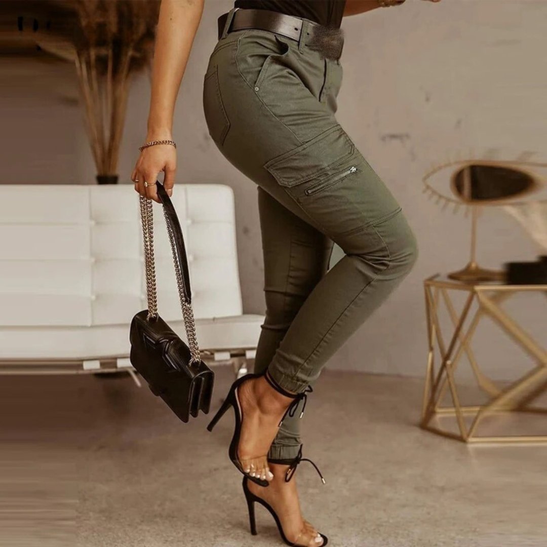 Svana | Damen Stilvolle Hoher-Taille Cargojeans