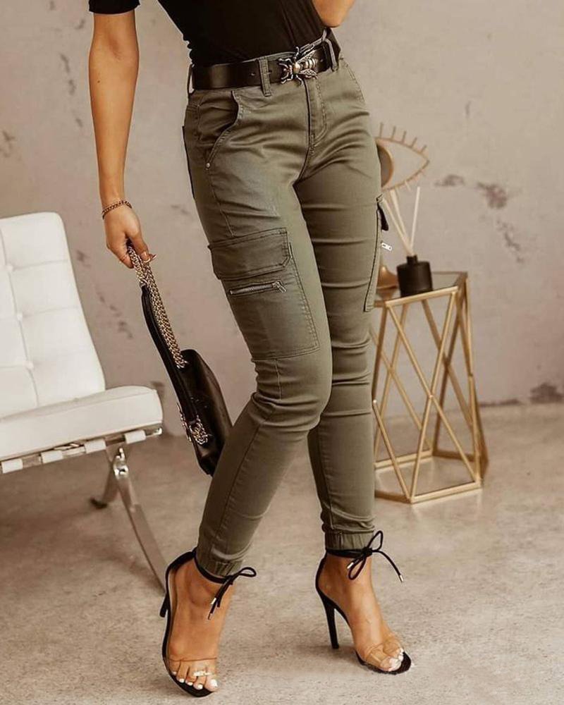 Svana | Damen Stilvolle Hoher-Taille Cargojeans