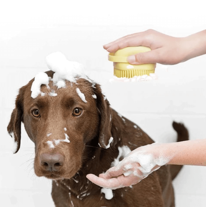 Silikon-Badebürste für Haustiere mit Shampoo-Spender