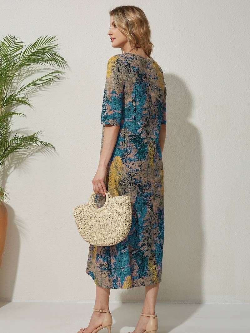Olithia | Jahrgang Abstraktes Druck Kleid