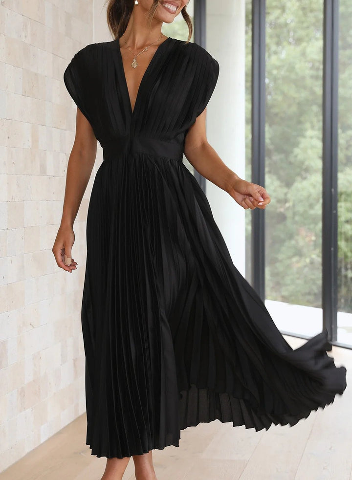 Vesper | Damen Solide Farbe Kurzarm Maxikleid
