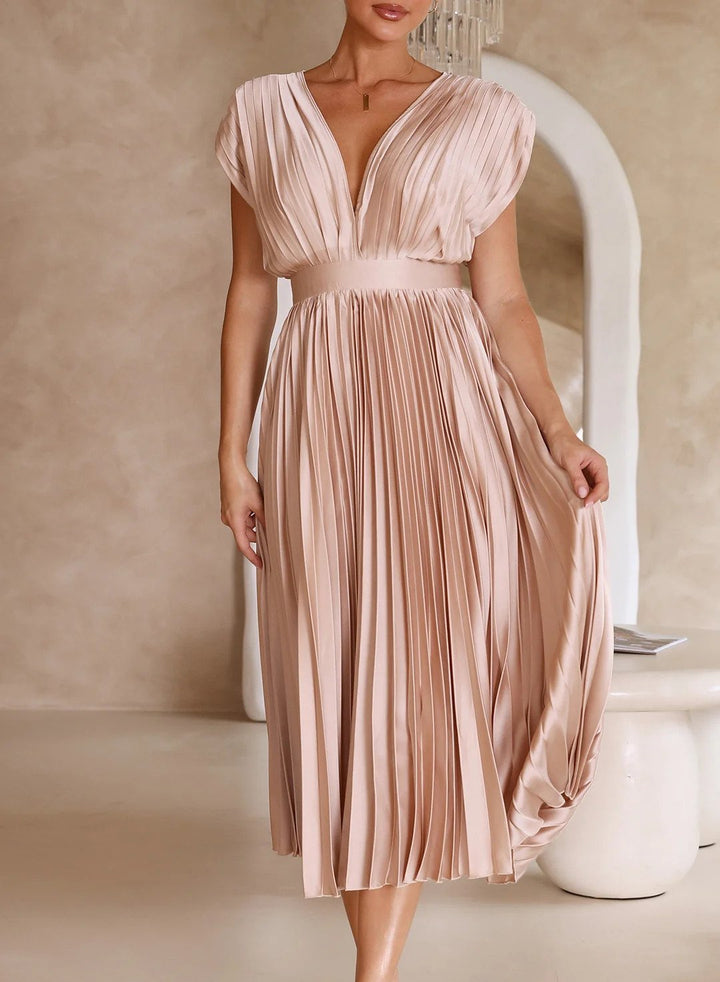 Vesper | Damen Solide Farbe Kurzarm Maxikleid