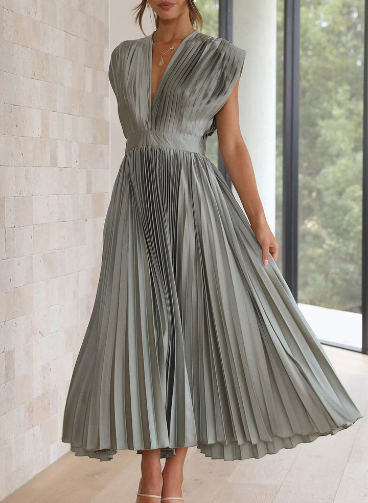 Vesper | Damen Solide Farbe Kurzarm Maxikleid