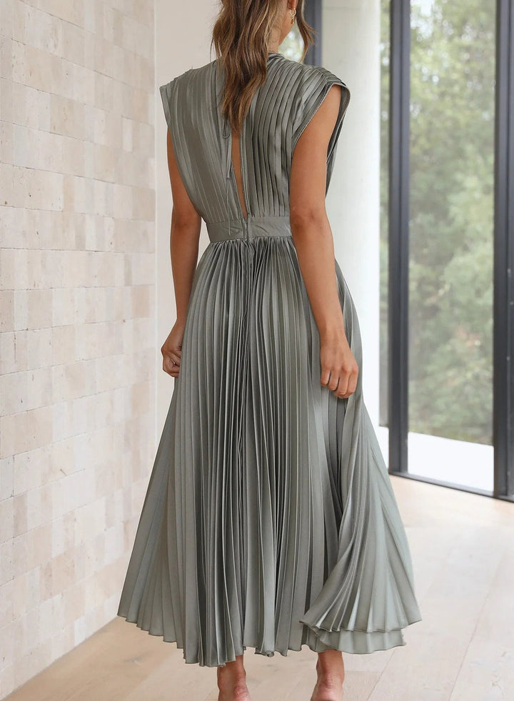 Vesper | Damen Solide Farbe Kurzarm Maxikleid
