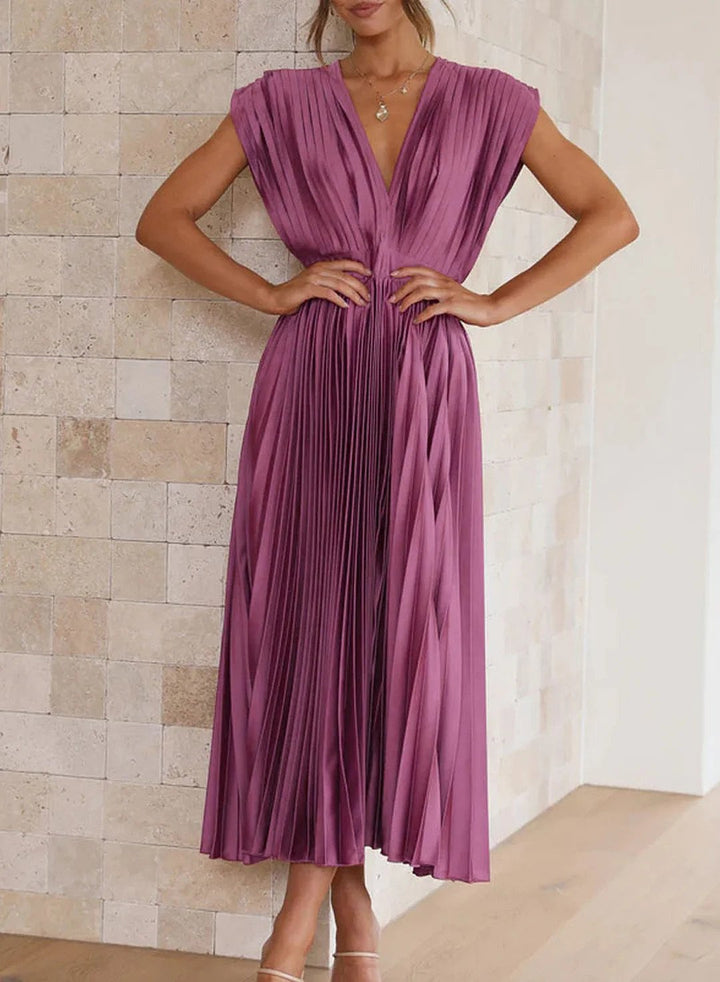 Vesper | Damen Solide Farbe Kurzarm Maxikleid