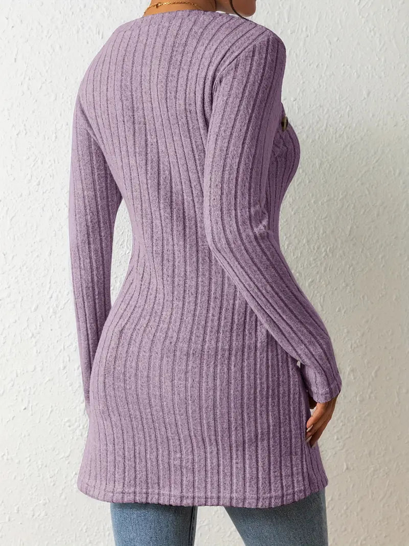 Ovelisse | Asymmetrisches Geknöpftes Geripptes Oberteil Für Frauen