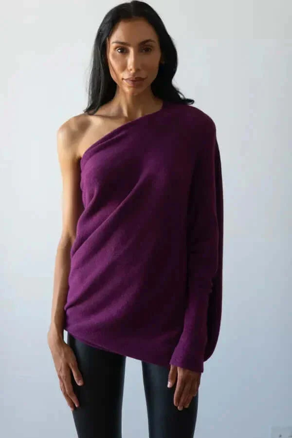 Damen Asymmetrischer Drapierter Strickpullover | Weich und Warm