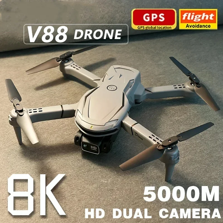 Leo | Mini V88 Drohne 8K mit GPS und HD Dual Kamera - Professionelle Luftbildfotografie Drohne