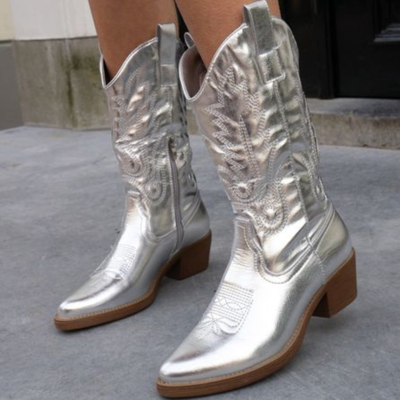 Delina | Damen Metallische Cowboy Stiefel