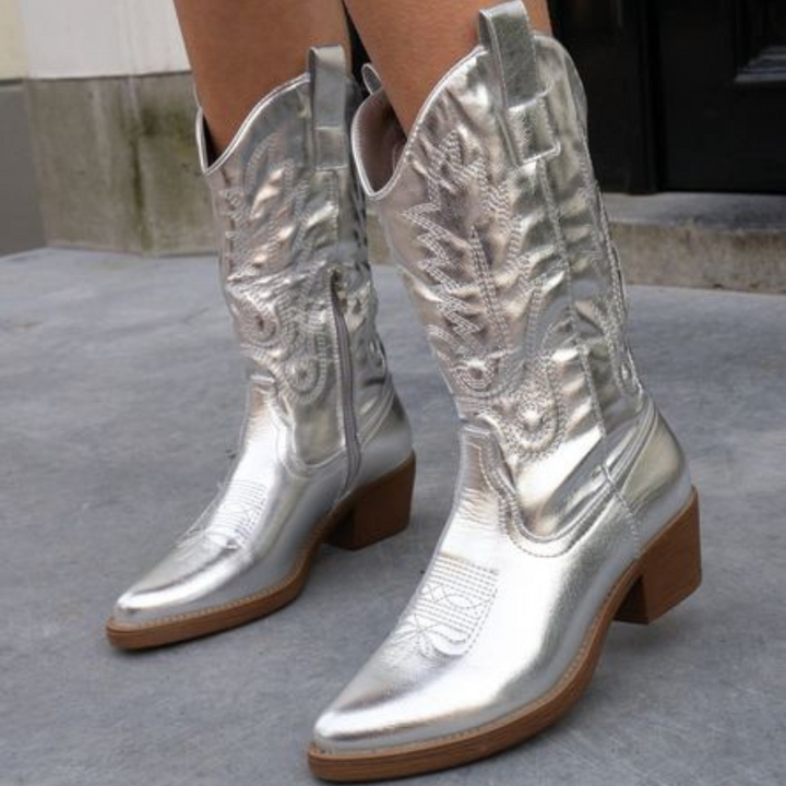 Delina | Damen Metallische Cowboy Stiefel