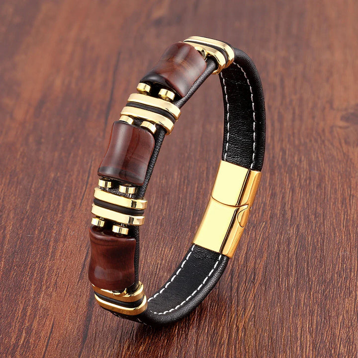 Aria | Natürlicher Tigerauge Stein Lederarmband