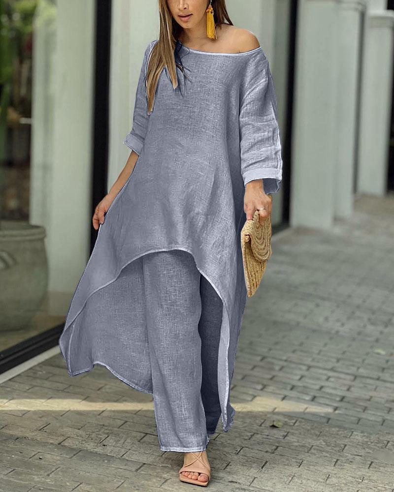 Rhosyn | Damen Weiches Sommer Oberteil und Weitem Bein Hose – Komplettset