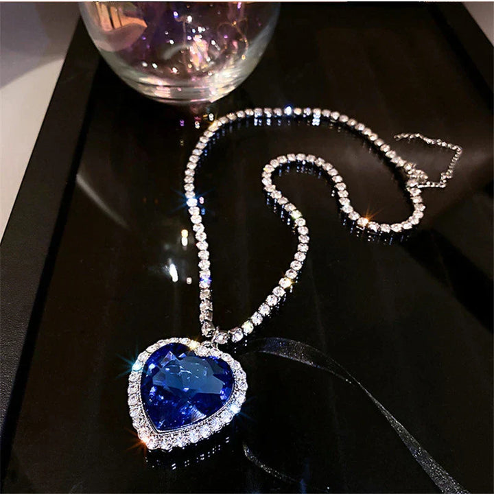 Juliette | Damen Blauem Kristall Herz Halskette in Sterling Silber