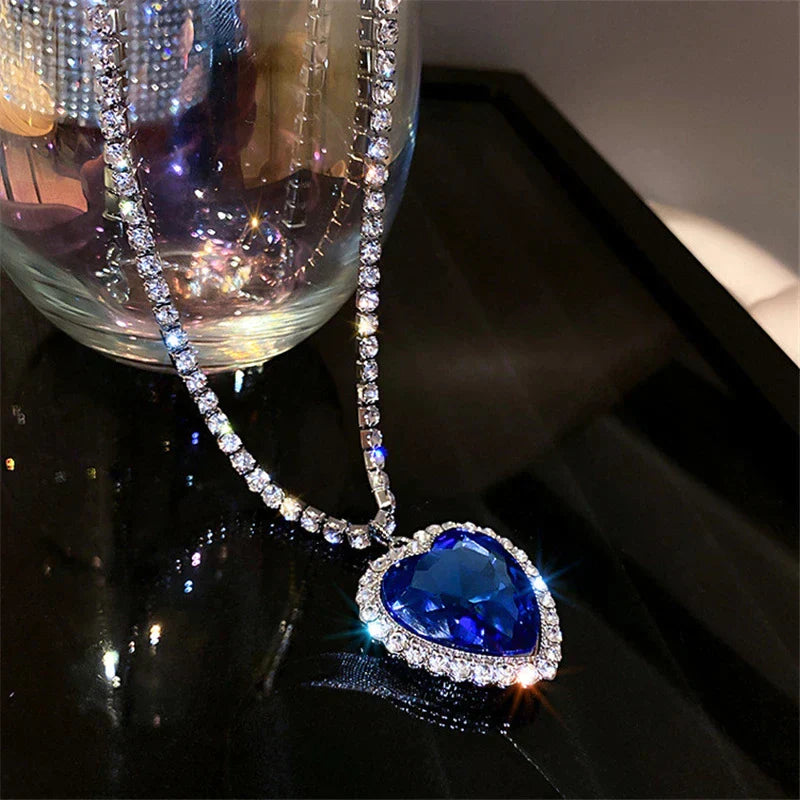 Juliette | Damen Blauem Kristall Herz Halskette in Sterling Silber