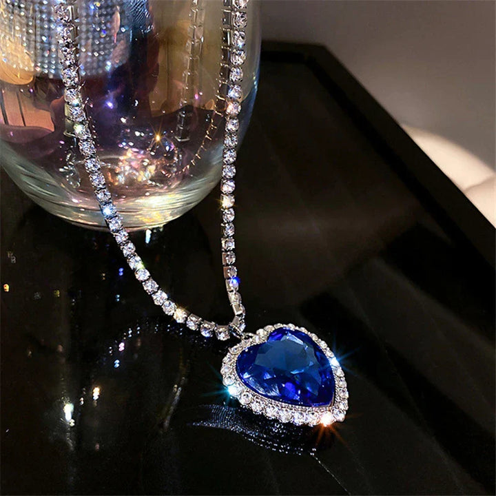 Juliette | Damen Blauem Kristall Herz Halskette in Sterling Silber