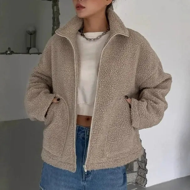 Damen Übergroße Sherpa-Fleecejacke | Gemütlich und Schick