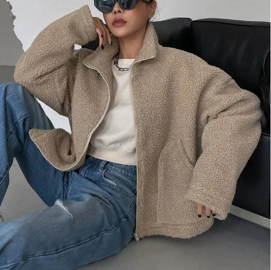Damen Übergroße Sherpa-Fleecejacke | Gemütlich und Schick